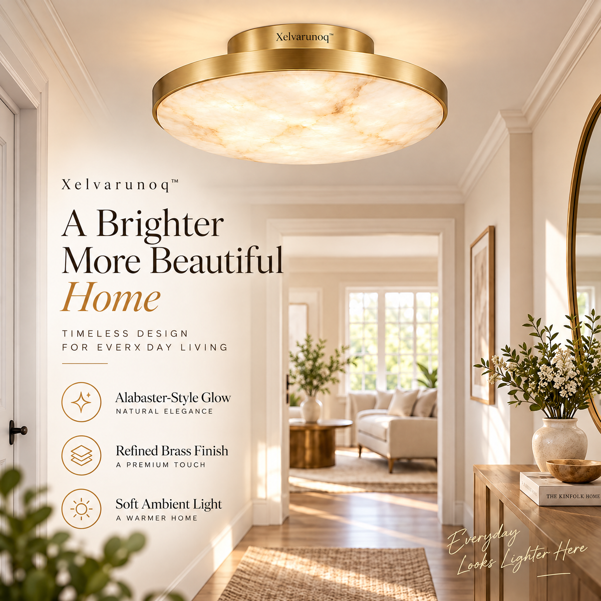 Xelvarunoq™ Aurelia Alabaster-Style Ceiling Light