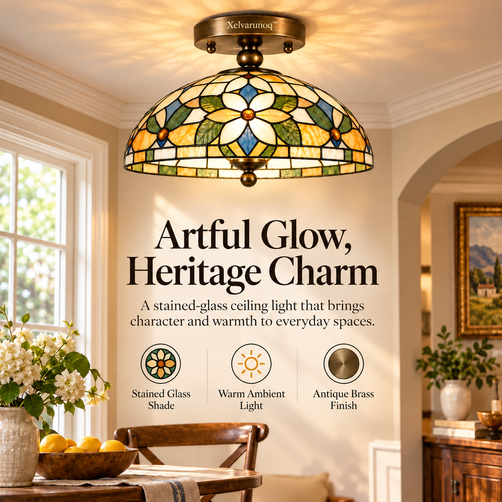 Xelvarunoq™ Amberleaf Stained Glass Ceiling Light