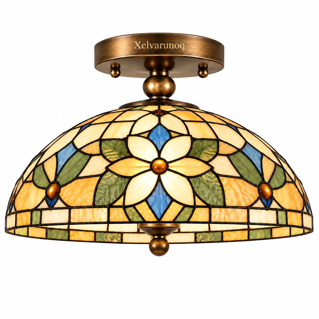 Xelvarunoq™ Amberleaf Stained Glass Ceiling Light