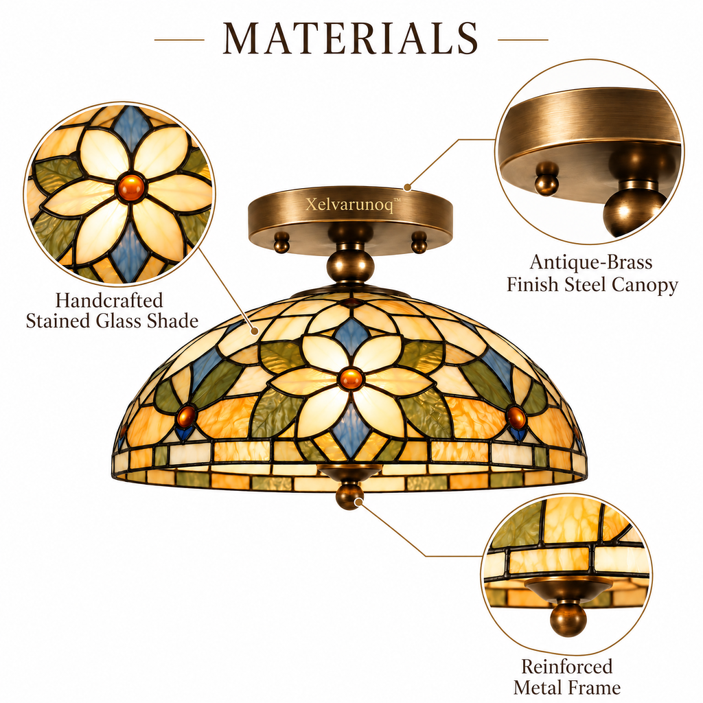 Xelvarunoq™ Amberleaf Stained Glass Ceiling Light