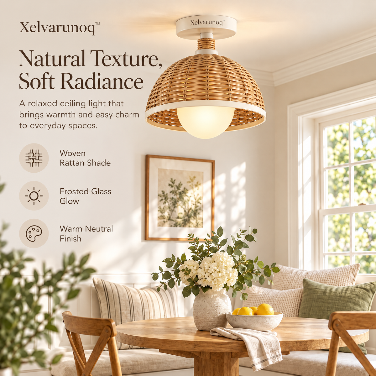 Xelvarunoq™ Isla Woven Rattan Ceiling Light