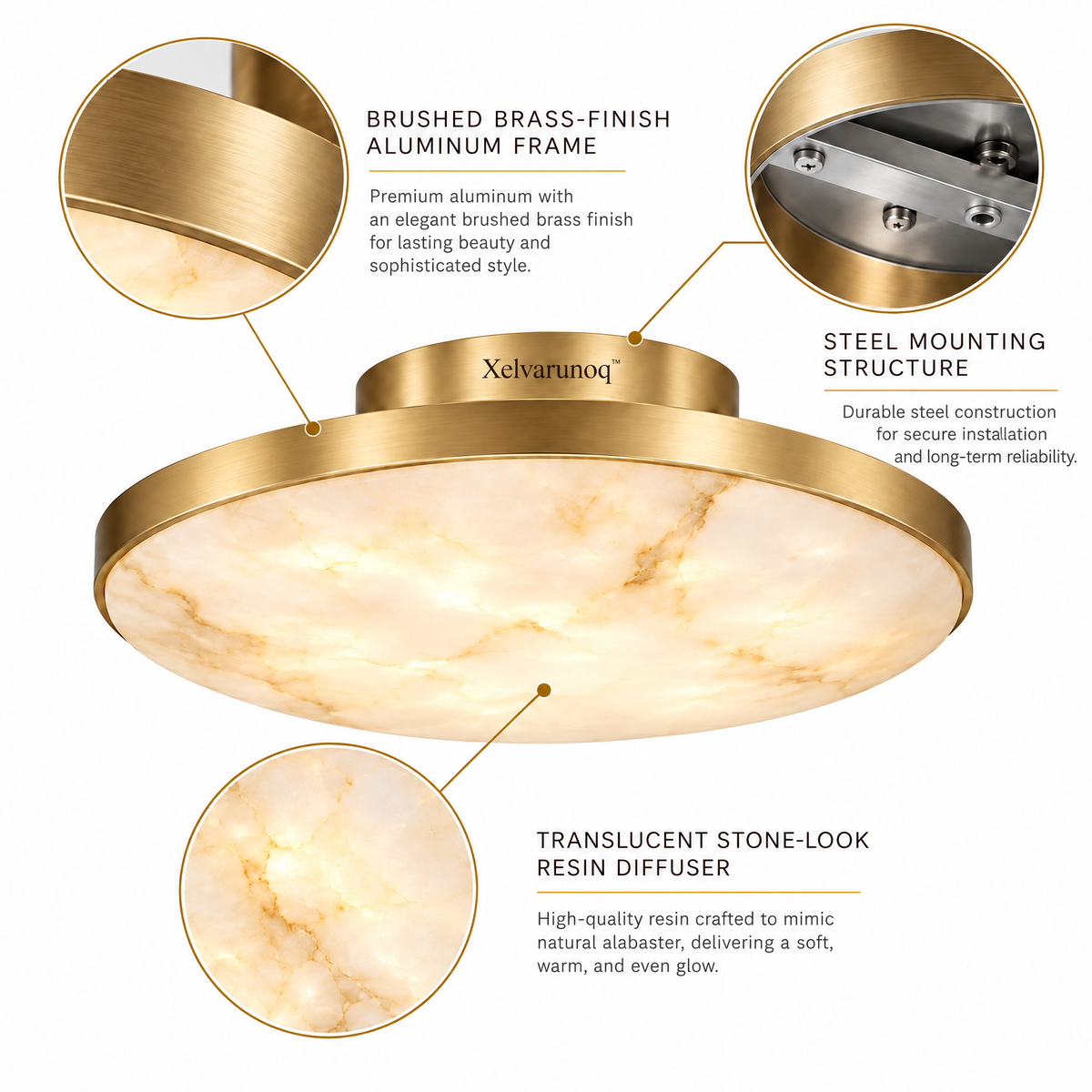 Xelvarunoq™ Aurelia Alabaster-Style Ceiling Light