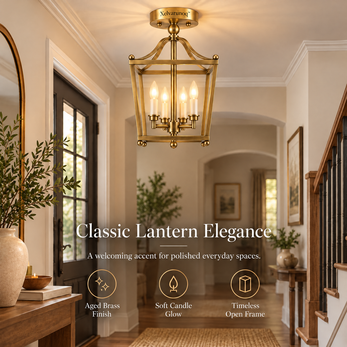 Xelvarunoq™ Sutton Brass Lantern Ceiling Light