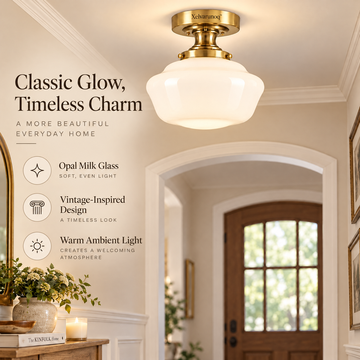 Xelvarunoq™ Heritage Milk Glass Ceiling Light