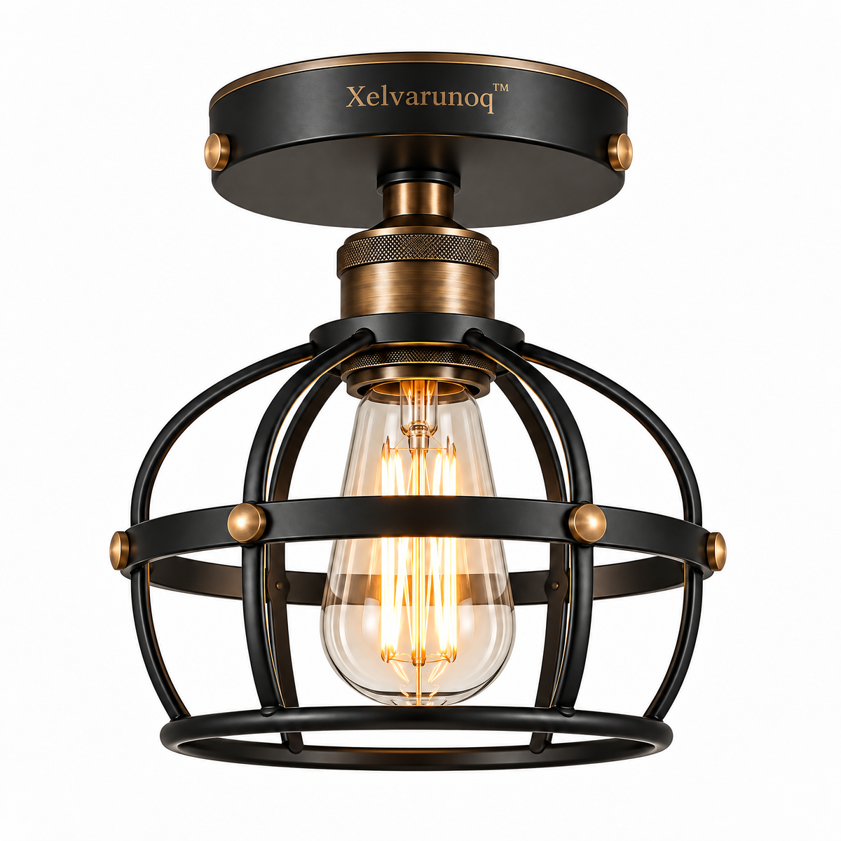 Xelvarunoq™ Forge Industrial Cage Ceiling Light
